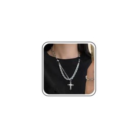 Xduargs Punk Cross Necklace Choker Layered Crystal Cross Crucifix Choker Necklace Vintage Cz Cross Pendant Gothic Jesus Cross Religious Necklace Jewelry for Women and Girls