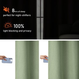 LCOOMZEN 100% Blackout Sage Green Curtains for Bedroom 2 Panels Linen Textured Thermal Insulated Heat Blocking Grommet Drapes for Nursery, Sage Green, W37 x L64, 2 Panels