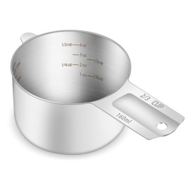 BERYLER 1PCS 2/3Cup (160ml, 5.3oz) Single Measuring Cup, Etched Inner Scale Stainless Steel Measure Scoop, Metric and US Measurement, Dishwasher Safe