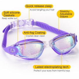 Yizerel Swim Goggles, 2 Pack Swimming Goggles for Adult Men Women Youth Kids Child, No Leaking Anti Fog UV 400 Protection Waterproof 180 Degree Clear Vision Triathlon Pool Goggles