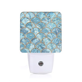 YASHILAIYA Marble Night Light,Mermaid Fish Scales Marble Night Lights Plug-in Dusk to Dawn Sensor Nightlights for Bedroom Bathroom Hallway Stairs