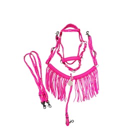 small Pony or miniature horse hot pink fringe pony tack set with bitless bridle
