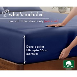 California Design Den King Fitted Sheet Only - Soft 100% Cotton Sateen, Deep Pocket with No-Pop Off Elastic (King, Indigo Navy Blue)