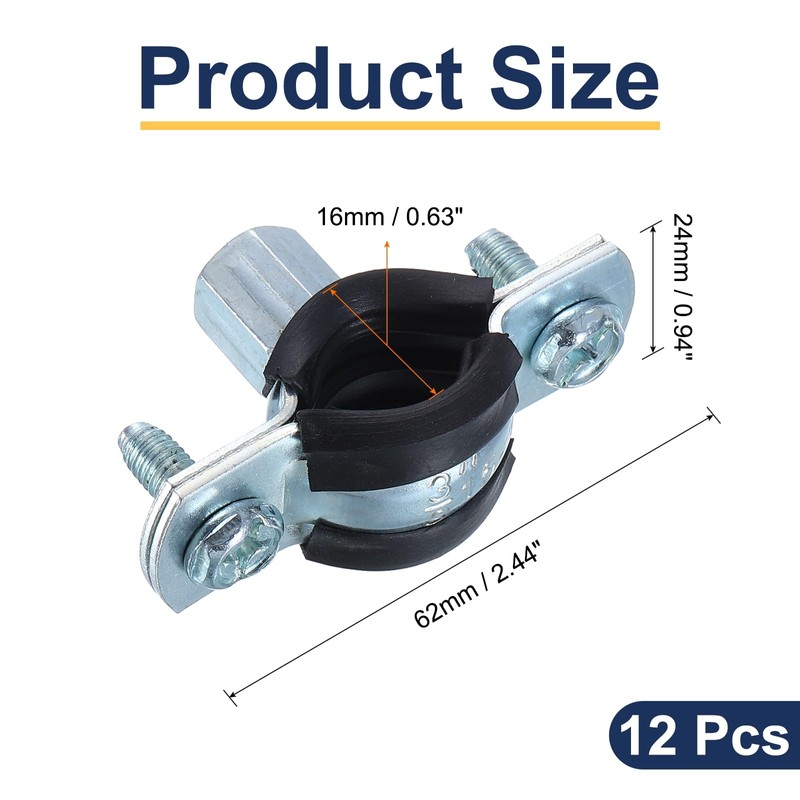 sourcing map 12 Pcs Split Ring Pipe Hanger, 16mm/0.6inch Adjustable