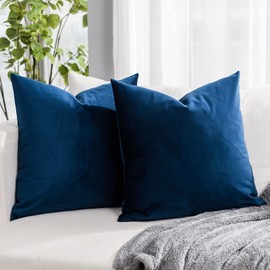 QUAFOO Navy Blue Decorative Velvet Throw Pillow Covers 22x22 inch Set of 2 with Zipper Luxury Soft Solid Square Cushion Covers Case for Sofa Couch Bed Living Room