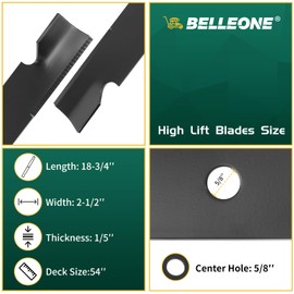 Belleone 038-0005-00 High Lift Mulching Blades 54 Inch Compatible with Bad Boy MZ Magnum 54 CZT 5400, Replace 038-0001-00 15112 Mower Blades, 3 Pack