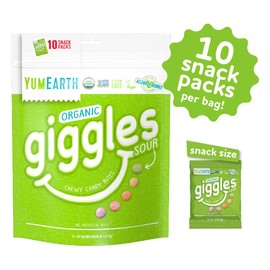 YumEarth YumEarth Organic Sour Giggles Chewy Candy - Allergy Friendly (Top 9 Free), No Artificial Dyes or Flavors, Non GMO, Gluten Free, Vegan - Individually Wrapped Sour Snack Packs - 0.5 Ounce (Pack of 10)