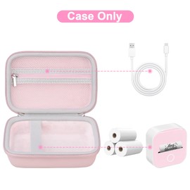 Canboc Carrying Case Compatible with Phomemo M02/ T02 Mini Printer Sticker Printer, Pocket Thermal Bluetooth Sticker Maker Box for Thermal Paper, USB Cable, Pink (Case Only)