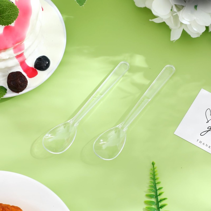 Clear Disposable Dessert Spoons 100 pack Individually Wrapped Mini Tasting