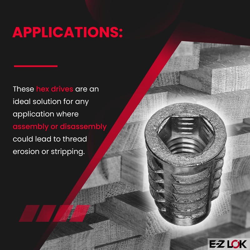E-Z LOK Threaded Insert for Soft Wood, Zinc Hex-Flanged Thread