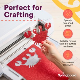 Springboard A4 Pink Glitter Card Sheets - 10-Pack 290gsm Non Shed Glitter Cardstock for Card Making - Compatible w/Die-Cutting Machines - Sparkly Craft Supplies