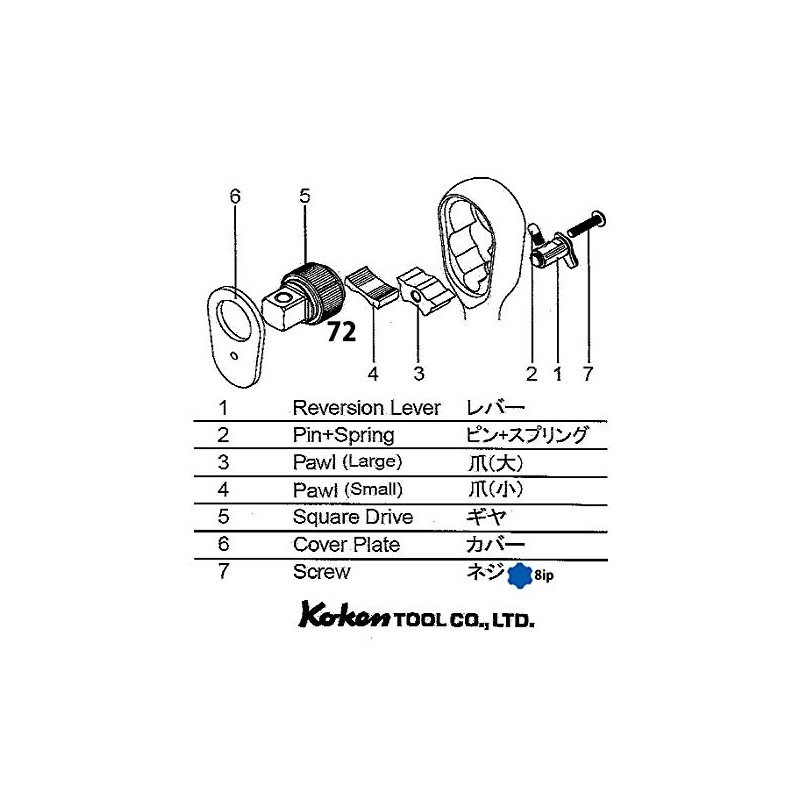 Ko-ken 3725RK-2 3/8" sq. Z-EAL 72 Gear Teeth Ratchet Handle