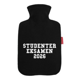 Huuraa Wärmflasche Studentereksamen 2026 Abschluss Dänemark Geschenk 1,8 Liter Black Classic Veloursbezug Studentereksamen 2026 Präsent