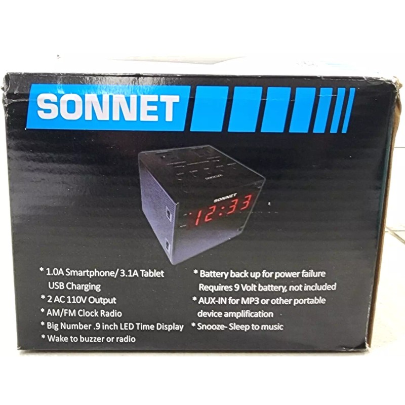 Sonnet R-1415BT Power Station Clock Radio with 2 USB &