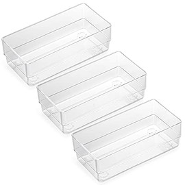 LotFancy Clear Plastic Drawer Organizer, 6'' x 3'' x 2'', Set of 3 Drawer Storage Containers Bins for Dresser Cosmetics Makeup, Stackable