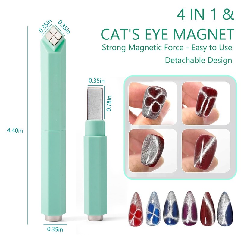 1 Piece Green Cat Eye Magnet for Nails, 4-in-1 Removable