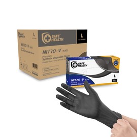 Safe Health NITRO-V Nitile-Vinyl Synthetic Black Disposable Gloves, Latex Free, Powder Free, Case of 1000, Large, Tattoo, Salon, Hair Studio, Food, Service, Housework