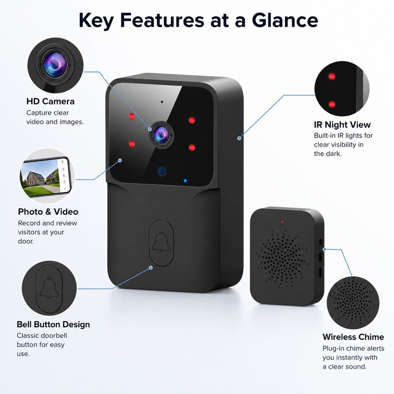 Wireless Video Doorbell for Home Security – HD WiFi Intercom