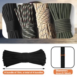 FINEASY 4 Pieces 60 m Paracord 550 Rope Nylon Cord, Survival Paracord Set, 4 mm Cord Rope, 7 Core Strands, Kite Cord, Paracord Bracelet, Accessories Ropes, Cord Cord, Tear-Resistant and Durable