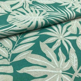 Kt KILOtela Printed Linen Fabric Sold by the Metre – Half Panama – Width 280 cm – Choice of Length 50 in 50 cm, Tropical Plants – Green