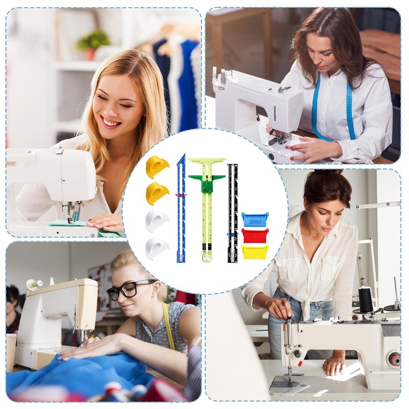 10-Piece Professional Sewing Ruler Set with 3 Stitch Guides and