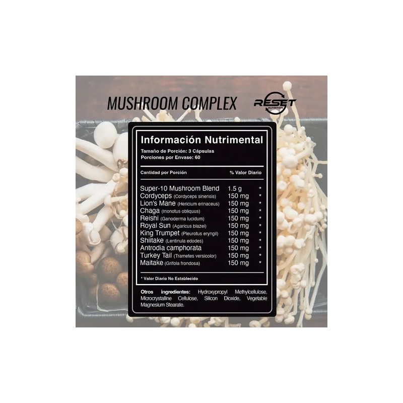 Reset Nutrition Complejo De Hongos Energía Memoria 180 Cáps Sabor