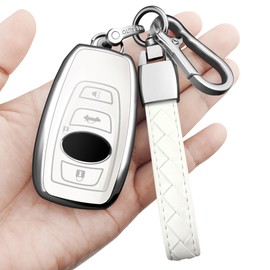 Sindeda for Subaru Key Fob Cover with Keychain Soft Full Protection Key Shell Compatible with BRZ Legacy Outback Ascent Crosstrek Forester WRX Smart Key (White)
