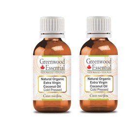 Greenwood Essential Pure Natural Organic Extra Virgin Coconut Oil (Cocos nucifera) Cold Pressed (Pack of Two) 100ml X 2 (6.76 oz)