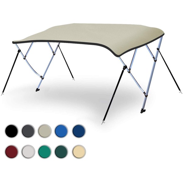 Naviskin Light Grey 3 Bow 6'L x 46" H x 54"-60" W Bimini Top Cover Includes Mounting Hardwares,Storage Boot with 1 Inch Aluminum Frame