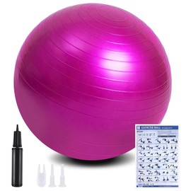 flintronic Gymnastics Ball, 65 cm Ultra Thick Anti-Explosion Yoga Ball with Inflatable Foot Pump, Robust Maximum Load Capacity Fitness Ball for Sports Fitness, Yoga, Pilates (Pink