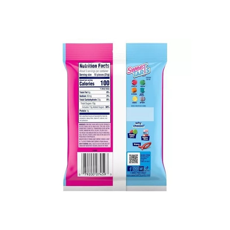 SweeTARTS Gummies Splitz Peg Bag, Sweet & Sour Candy (Pack