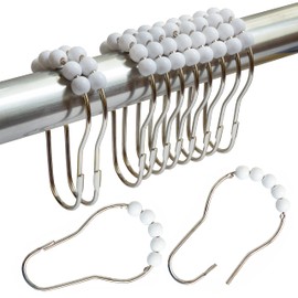 Ganchos decorativos para cortina de ducha, de acero inoxidable, resistentes para cortinas de baño (12 unidades), color blanco