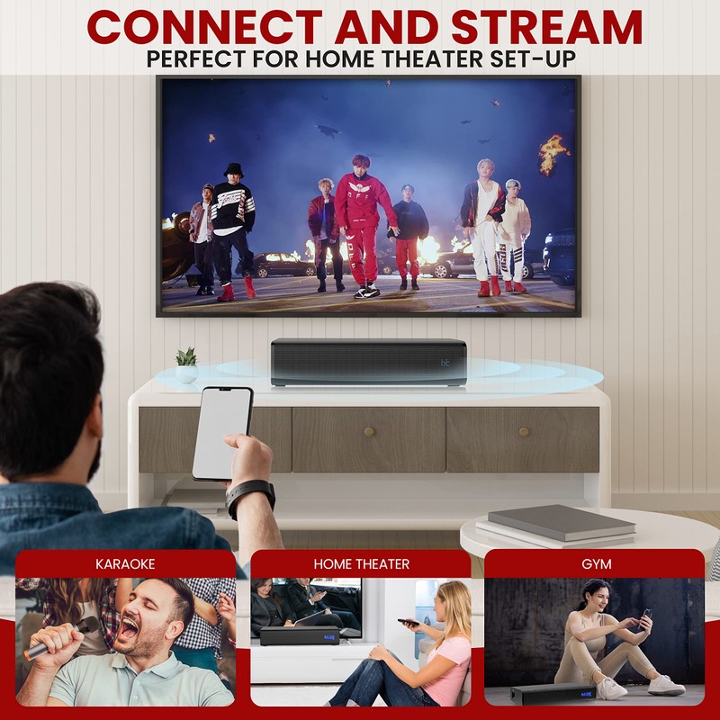 Pyle Wireless Soundbar with Mic and Remote Control, 10 inches