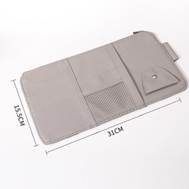 Car Sun Visor Organizer, Card Cash Pouch with Multi-Pocket Net Zipper, Sunglass Holder and Storage Pocket, Case Bag for License Pen Key, Auto Interior Accessories for Truck, SUV, Van (Gray)