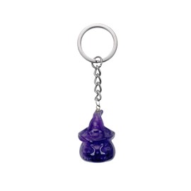 RECKSI Pumpkin Skeleton Crystal Stone Keychain, Natural Crystal Gemstone Keychain for Women, Car Keys, Purse and Bag Charms, Protective Key Chain Accessories, Amethyst