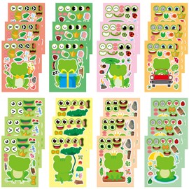Dorgua 24 Sheets Frog Make a Face Stickers, Cute Animal Party Games Decal Mix and Match Sticker, Make Your Own Frog Stickers DIY Crafts for Birthday Activities Party Supplies Classroom Rewards Gifts