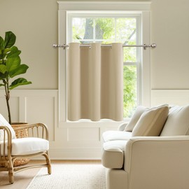 ChrisDowa - Cortinas opacas de 36 pulgadas de largo para sala de estar, aislamiento térmico con ojales, cortinas de oscurecimiento de habitación para recámara (1 panel, beige biscotti, 42 x 36