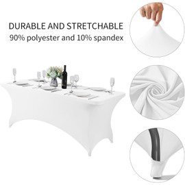 6ft Stretch Spandex Table Cloth for Standard Folding Tables - Universal Rectangular Fitted Tablecloth Protector for Wedding