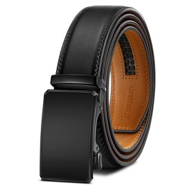KEMISANT Men Belt Ratchet Click Belt Genuine Leather Adjustable For Men Golf Dress Casual Jeans 1 3/8-Cut For Fit(Black,36"-42" Waist Adjustable)