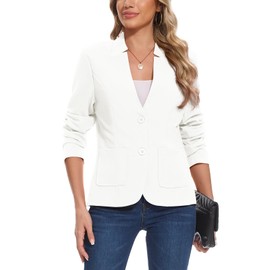 MINTLIMIT Women's Casual Blazer 2-Button Closure Patch Pockets Notch Collarless for Work & Dressy Days (White XXL)
