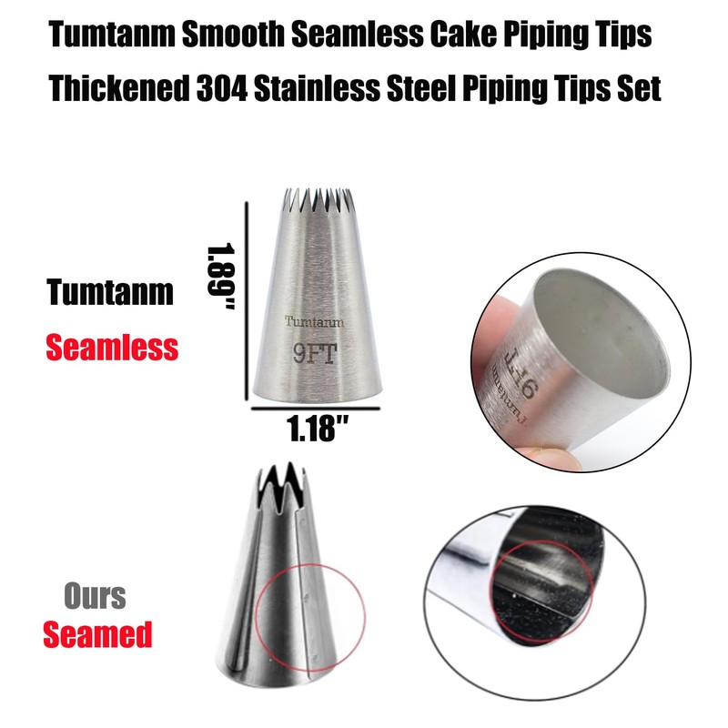 Tumtanm 9ft Teardrop Flower Piping Nozzle, Large Seamless Stainless Steel