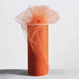 6 Inch x 25-Yards Craft Glitter Tulle Roll for Wedding Decoration, 1 Roll, Orange, MOR-1370