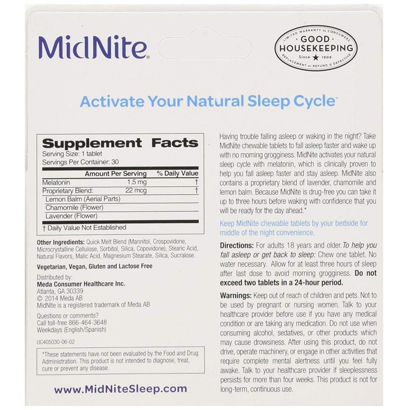 Midnite Herbal Sleep Supplement Chewable Tablets, 30 Count (Pack of