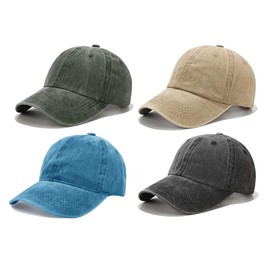 RNFENQS 4 Pack Vintage Baseball Cap Washed Cotton Dad Hat for Men Women Black