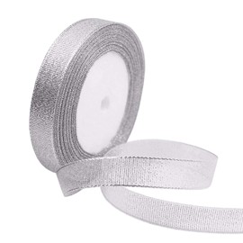 Trimming Shop 10mm Wide Silver Glitter Organza Christmas Ribbon for Gift Wrapping Packaging Xmas Tree Wreath Festival Decoration DIY Craft Hair Bows Making, 25 Yards