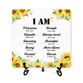 Inspirational Christian Desk Decor, I Am Victorious Wooden Sign With Iron Stand, Bible Verse Gifts For Women Friends Besties, Sunflower Religious Desk Sign For Home Office Bedroom Shelf Decor -30