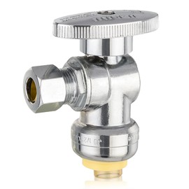 HeSun 1-PC Push-Fit Angle Stop Valve, 1/2" Push x 3/8" OD Compression Angle Stop, 1/4 Turn Water Shut Off Valve for Bathroom with Disconnect Clip Tool