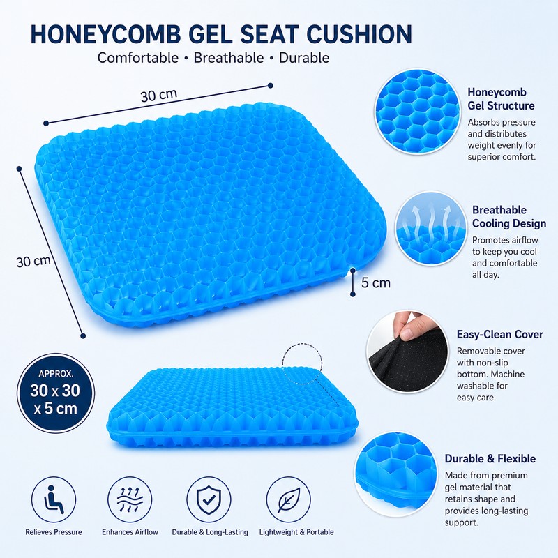 Gel Seat Cushion for Chair Comfort – Breathable Honeycomb Cooling