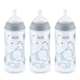 NUK NUK Smooth Flow Anti-Colic Baby Bottle, 10 oz (300 mL), Grey Elephant, 3 Pack