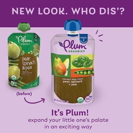 Plum Organics | Stage 2 | Organic Baby Food Meals [6+ Months] | Pear, Spinach,& Pea | 4 Ounce Pouch (Pack of 12) Packaging May Vary